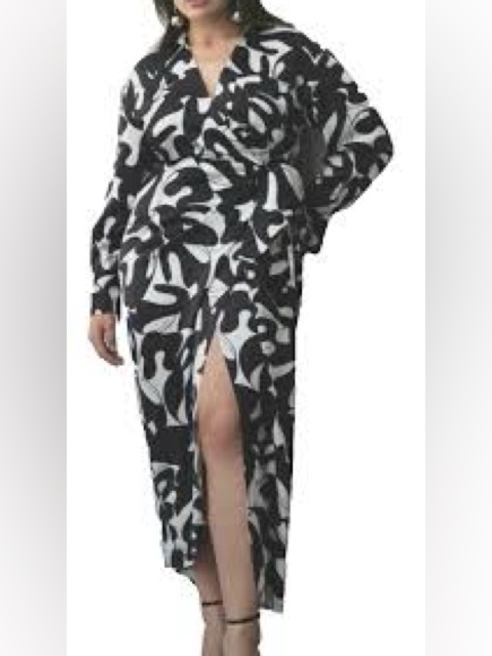 Eloquii Black and White Abstract Floral Full Wrap Dress Size 18